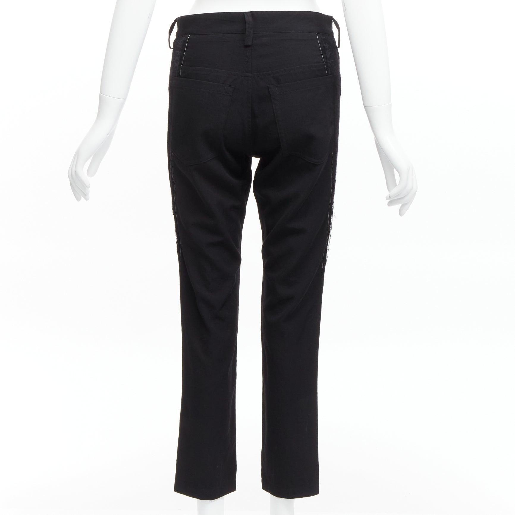 Women's Y'S YOHJI YAMAMOTO 100% wool black insert panels topstitch tapered pants JP2 M For Sale