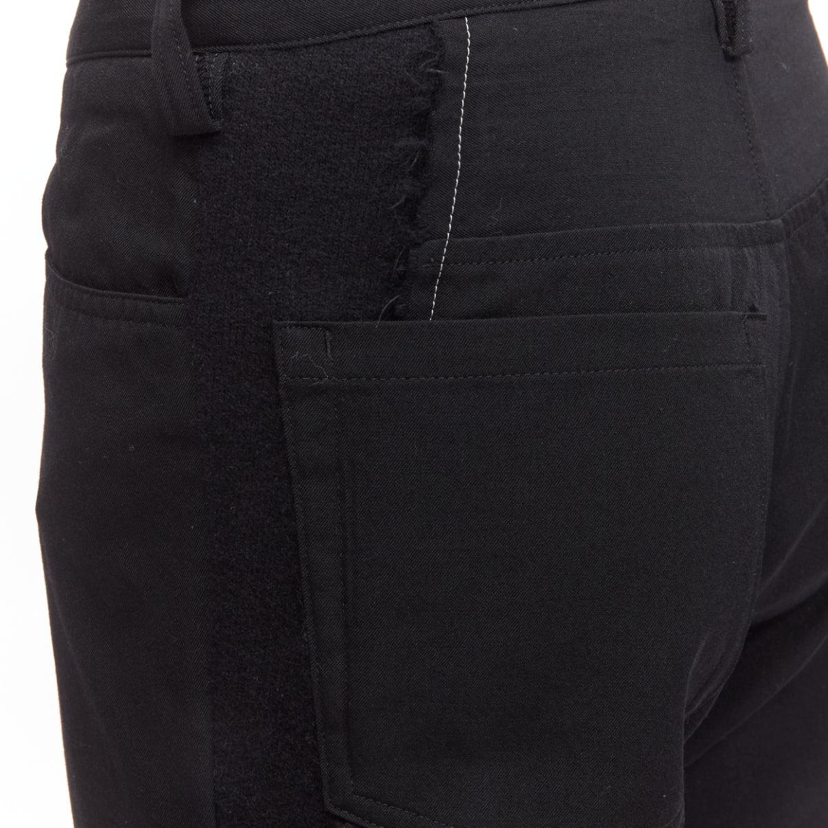 Y'S YOHJI YAMAMOTO 100% wool black insert panels topstitch tapered pants JP2 M For Sale 3