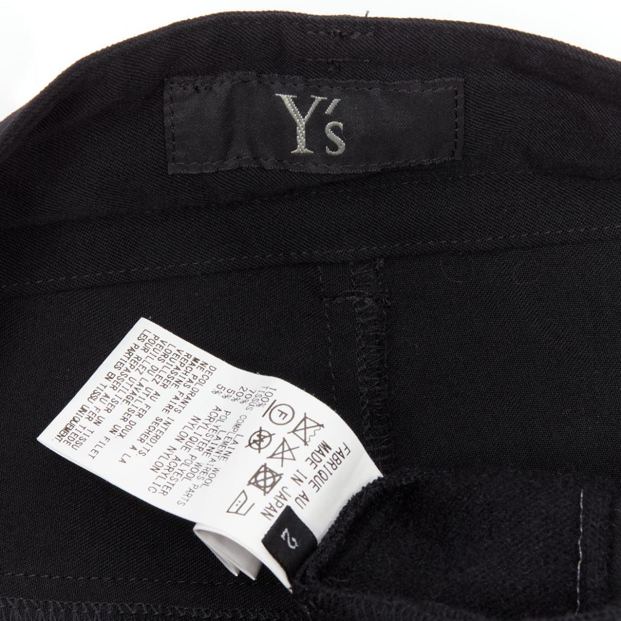 Y'S YOHJI YAMAMOTO 100% wool black insert panels topstitch tapered pants JP2 M For Sale 4