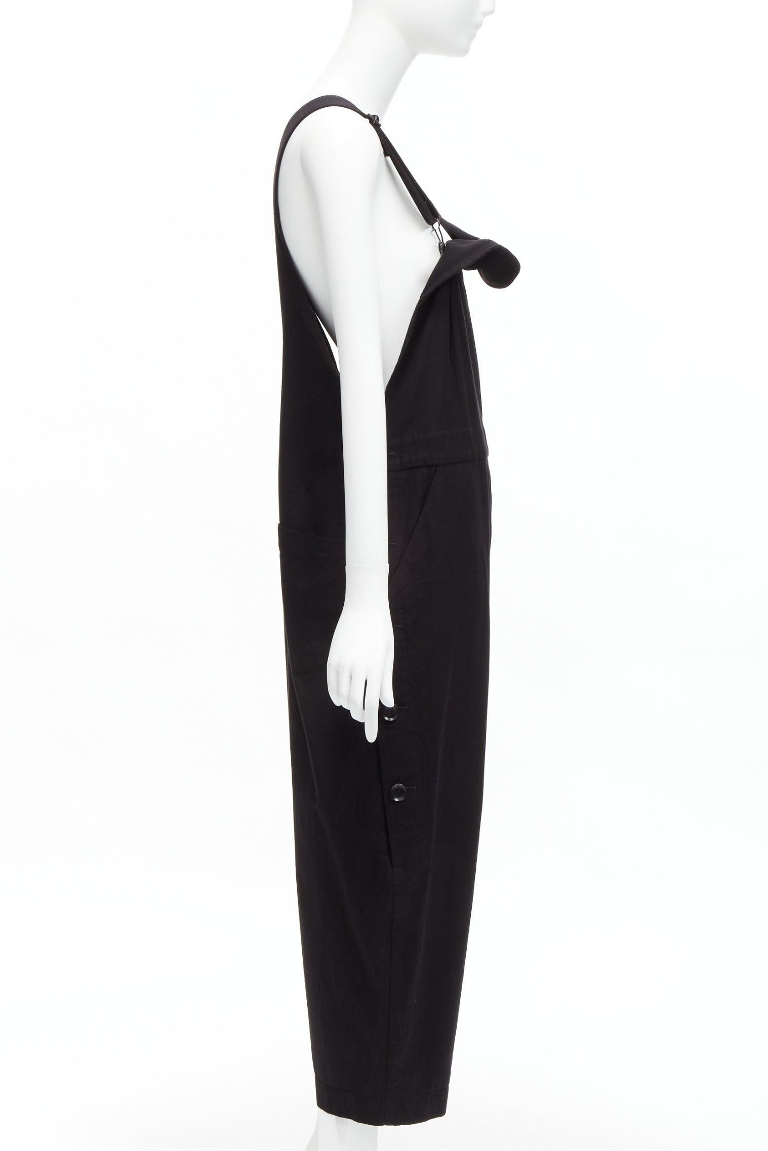 Y'S YOHJI YAMAMOTO black cotton blend button side drop crotch dungaree JP1 S In Good Condition For Sale In Hong Kong, NT
