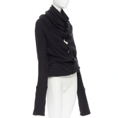 Y's YOHJI YAMAMOTO black cotton wool gathered bundle draped cardigan sweater M