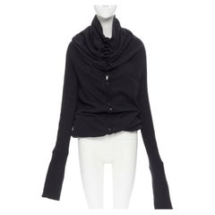 Used Y's YOHJI YAMAMOTO black cotton wool gathered bundle draped cardigan sweater M