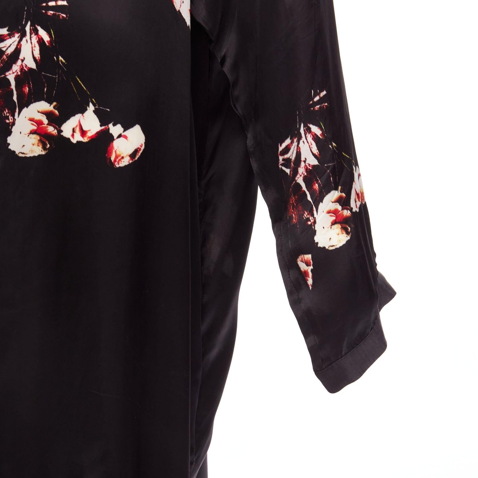Y'S YOHJI YAMAMOTO black silky floral print chinese buttons robe dress JP2 M 1