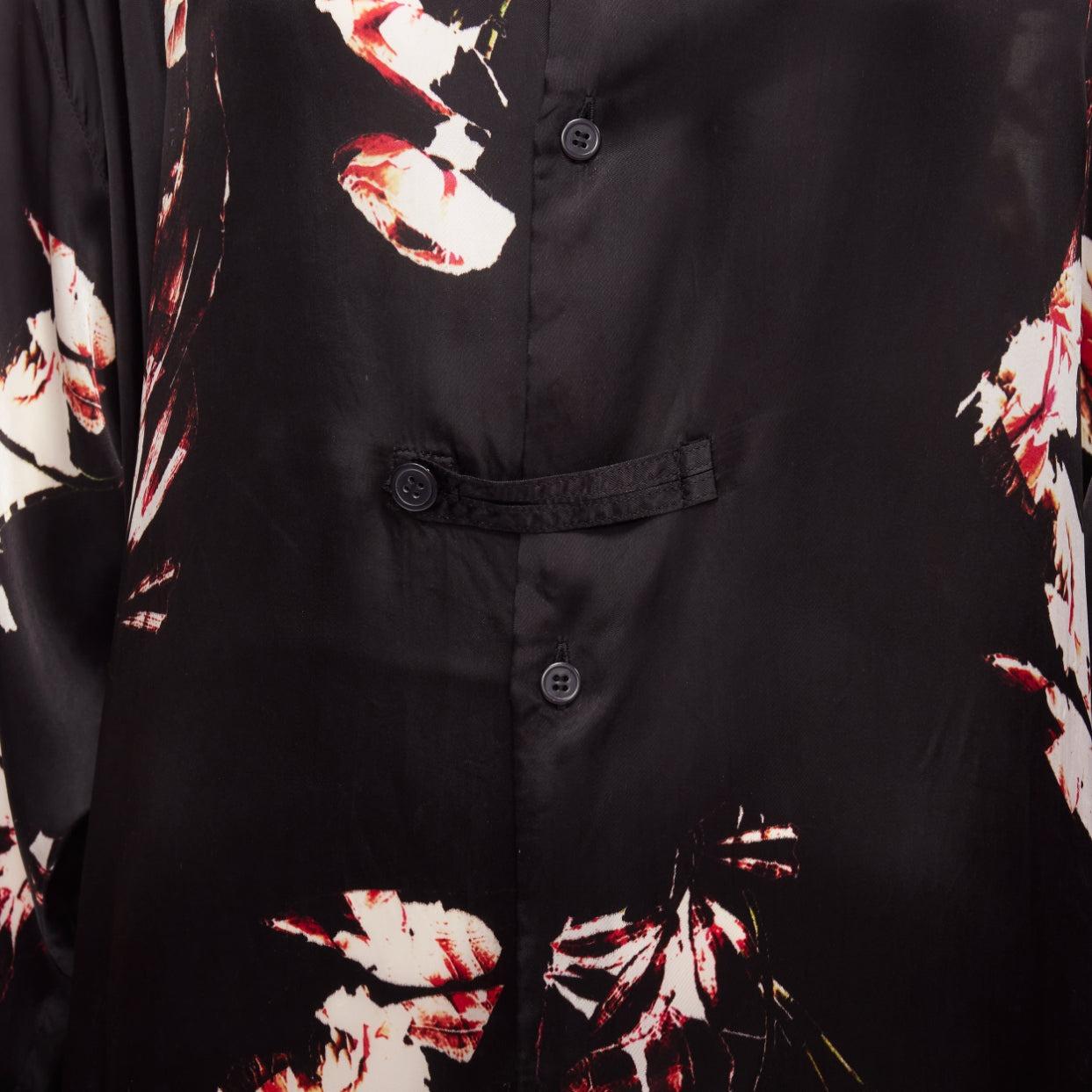 Y'S YOHJI YAMAMOTO black silky floral print chinese buttons robe dress JP2 M 2