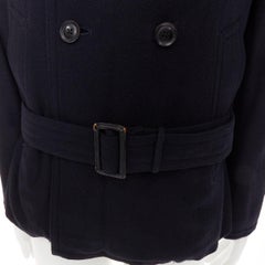 Y'S YOHJI YAMAMOTO black wool double breasted belted short peacoat jacket JP3 L