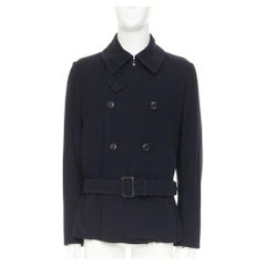 Y'S YOHJI YAMAMOTO black wool double breasted belted short peacoat jacket JP3 L