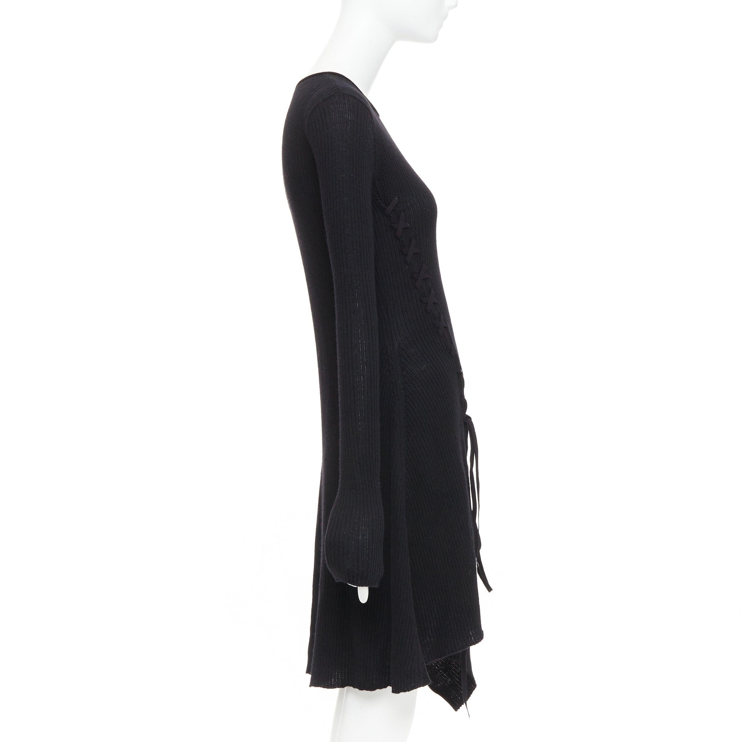 Noir Y'S YOHJI YAMAMOTO black  wool laced up handkerchief hem sweater JP2 M en vente