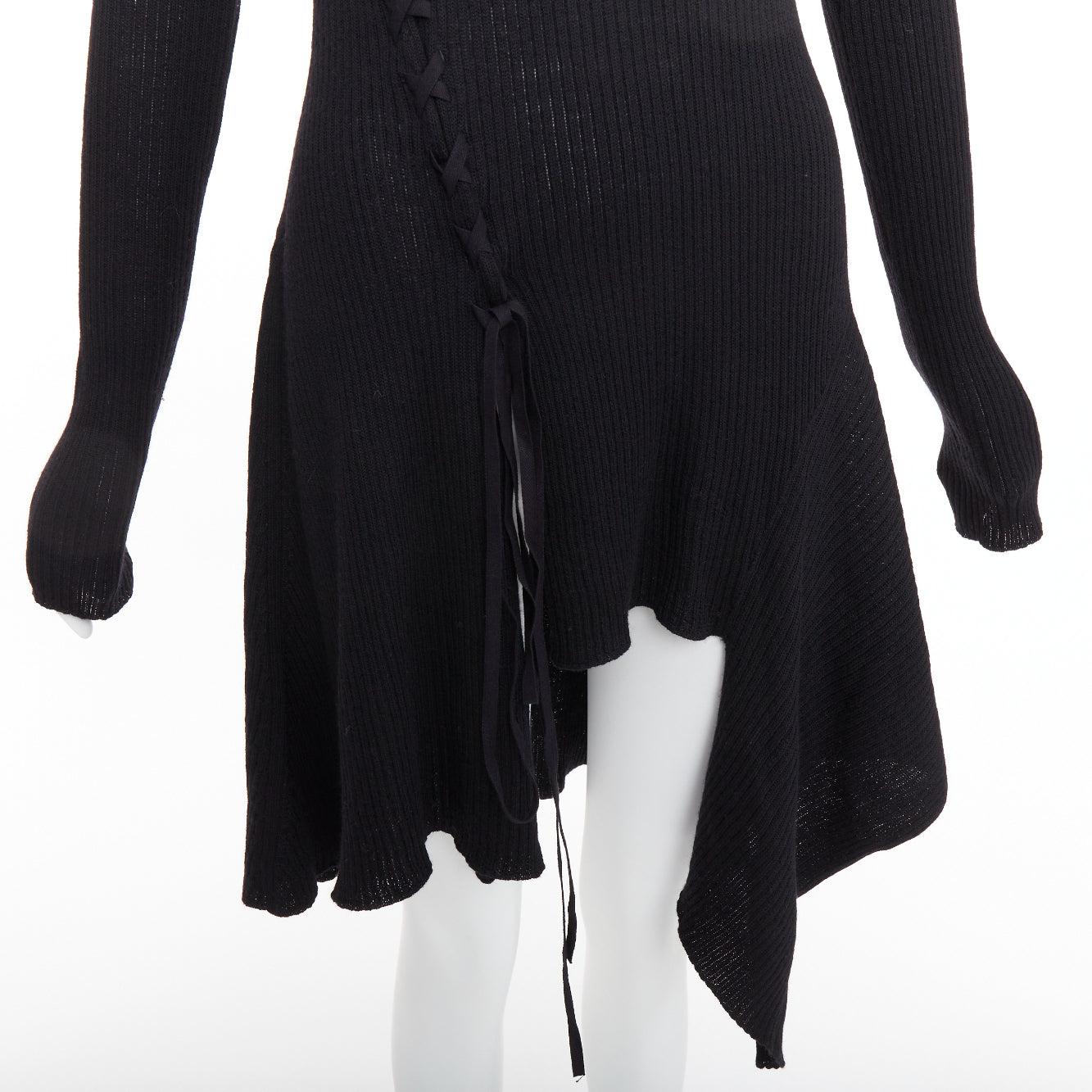 Y'S YOHJI YAMAMOTO black  wool laced up handkerchief hem sweater JP2 M en vente 1