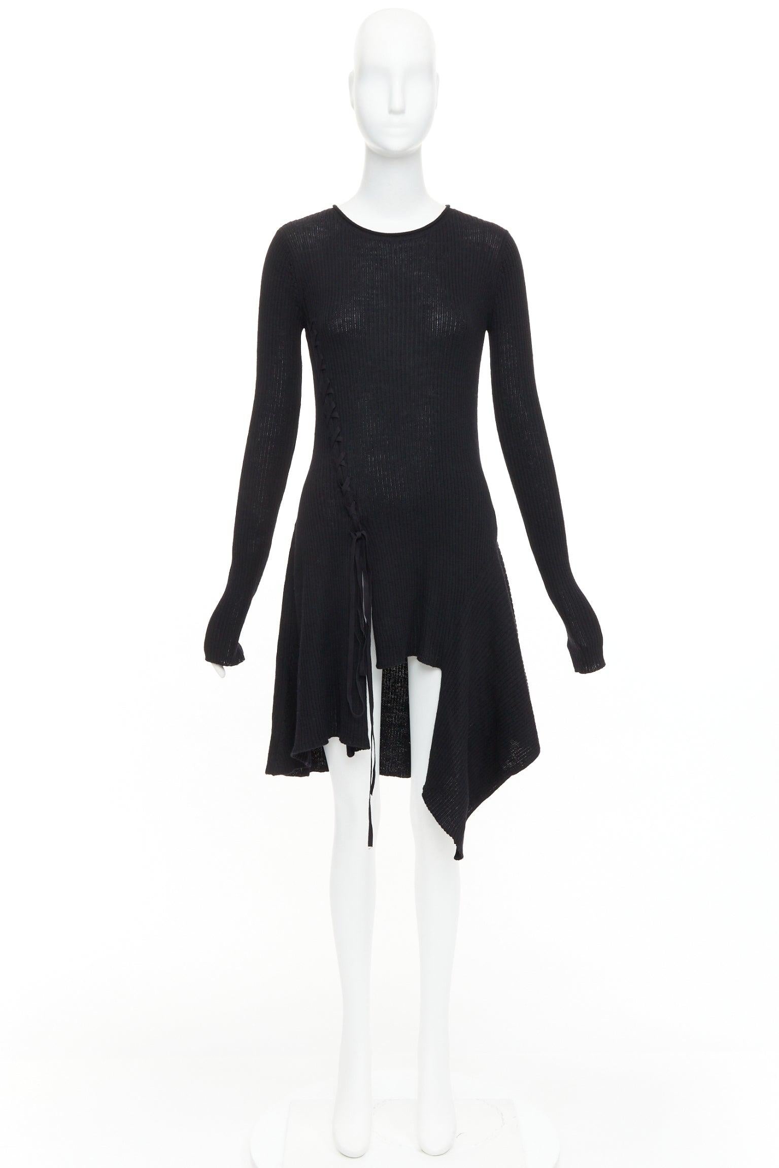 Y'S YOHJI YAMAMOTO black  wool laced up handkerchief hem sweater JP2 M en vente 4