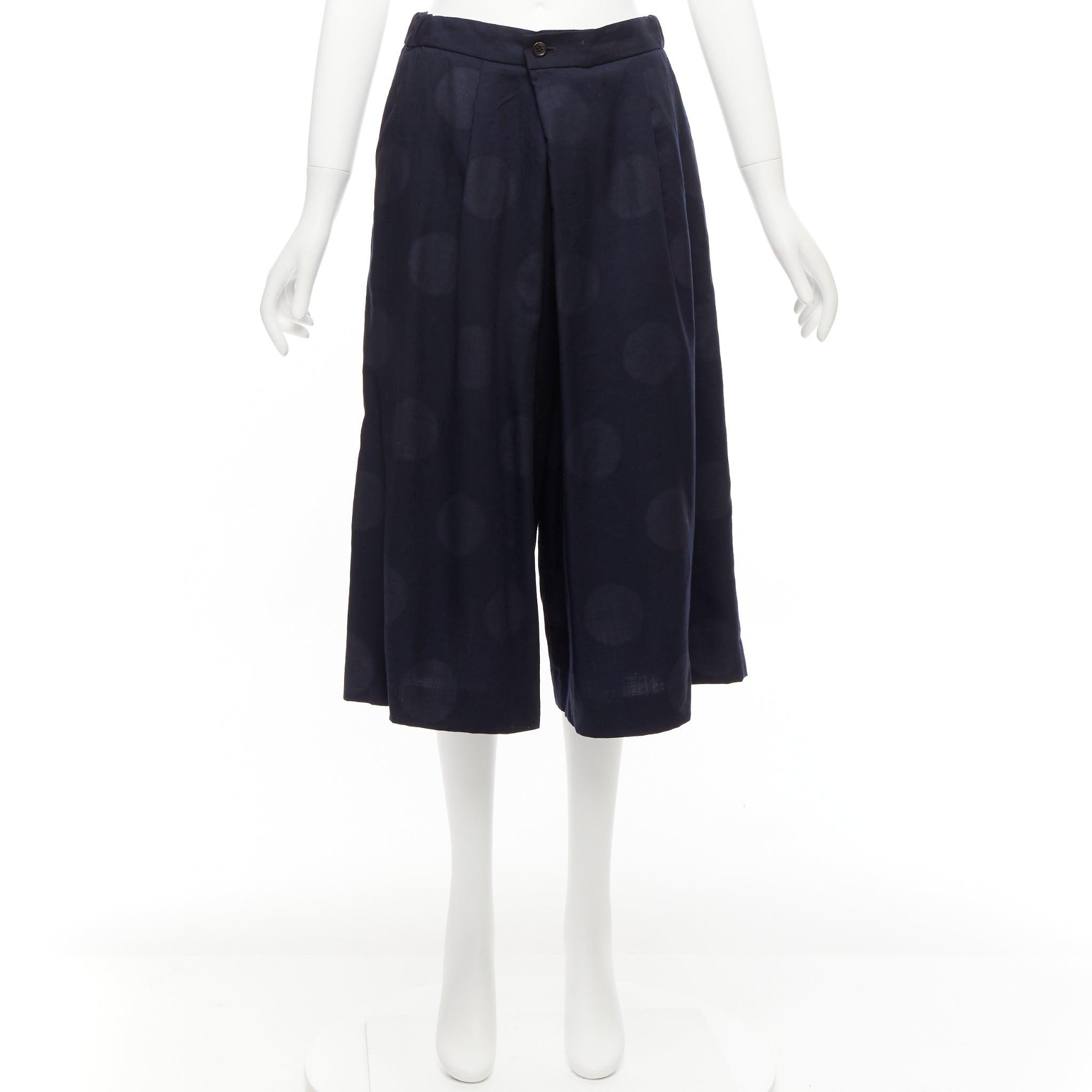 Y'S YOHJI YAMAMOTO Exclusive navy wool polka dots pleated wide pants IT38 XS For Sale 4