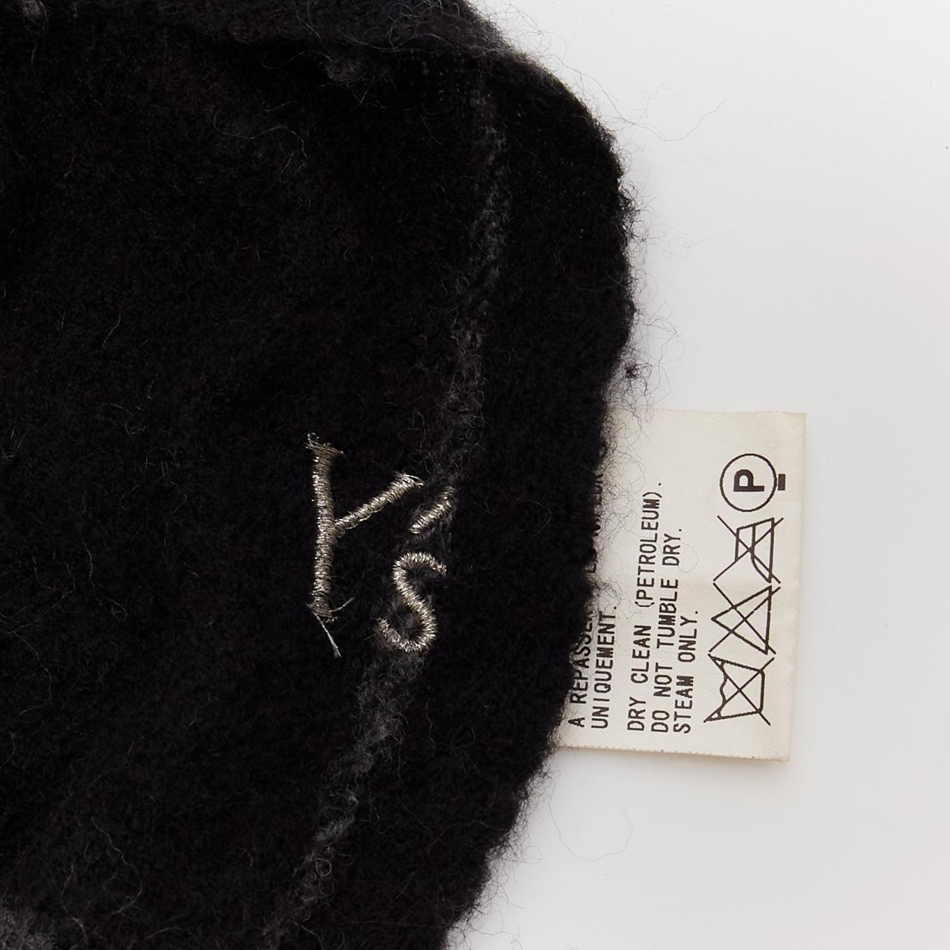 Y'S YOHJI YAMAMOTO grey 100% wool checkered black Y safety pin fringe scarf For Sale 4