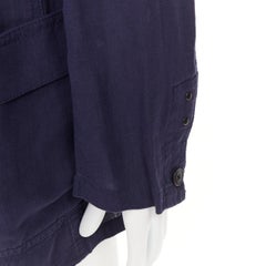 Y'S YOHJI YAMAMOTO navy linen 4-pocket safari long-line work shirt jacket JP3 L