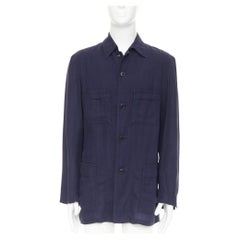 Y'S YOHJI YAMAMOTO navy linen 4-pocket safari long-line work shirt jacket JP3 L
