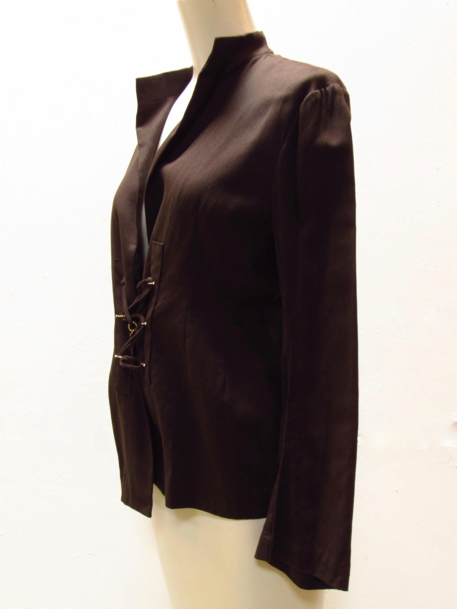 Black Y's Yohji Yamamoto Short Brown Lace Up Jacket For Sale