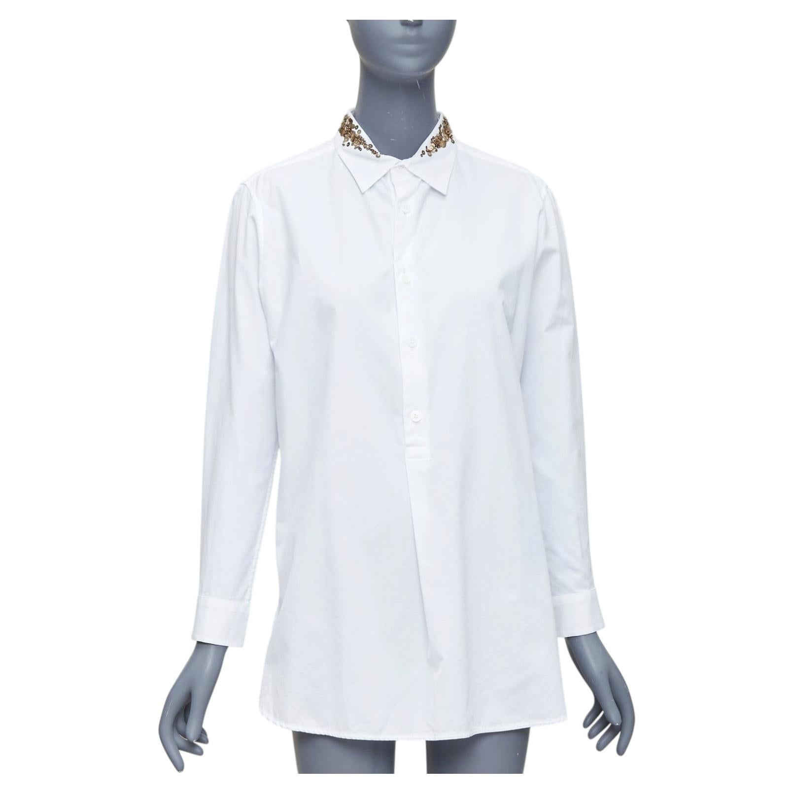 Y'S YOHJI YAMAMOTO white gold sequinned collar popover shirt JP1 S For Sale