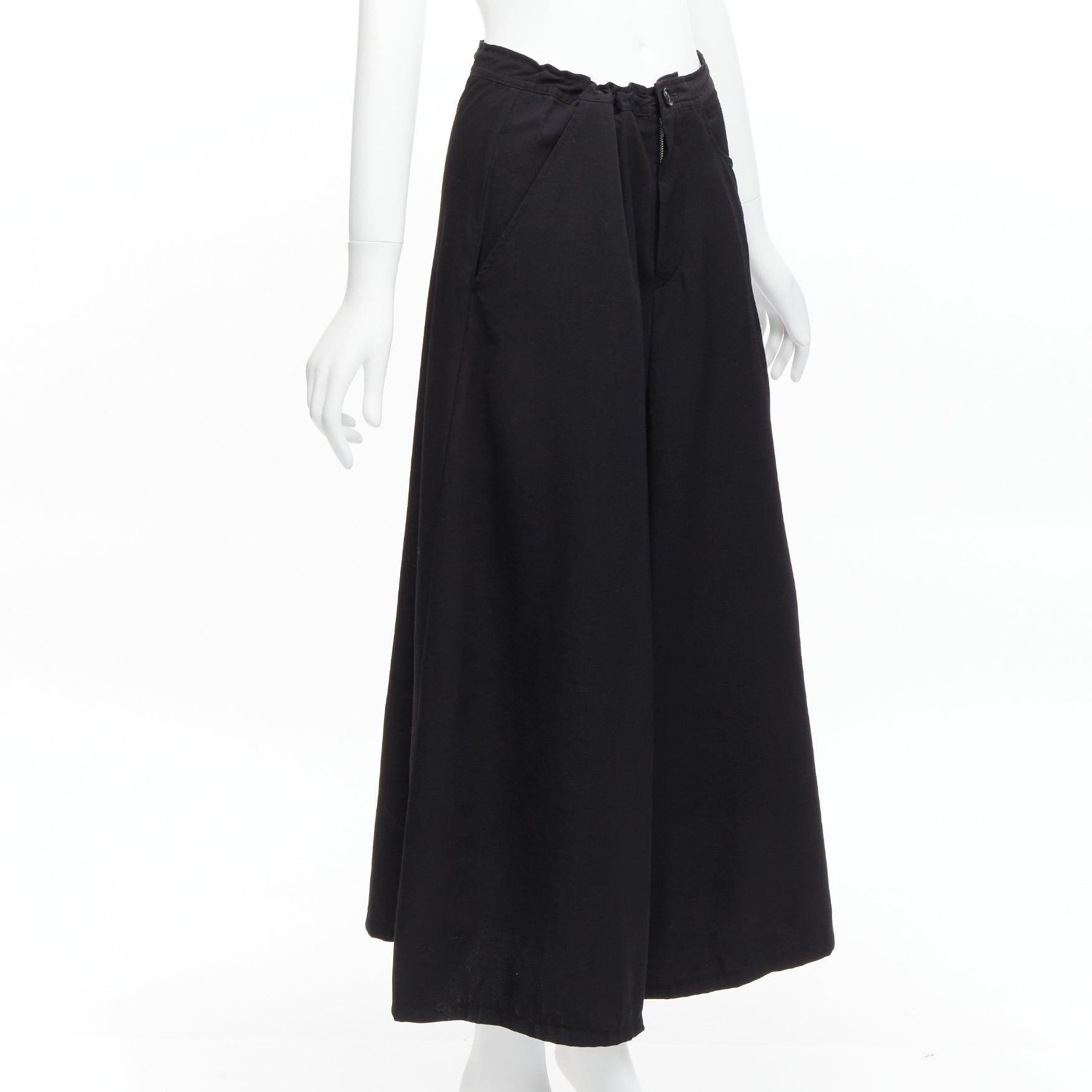 Black Y'S YOHJI YAMAMOTO wool braided yarn seam drawstring A-line midi skirt JP2 M