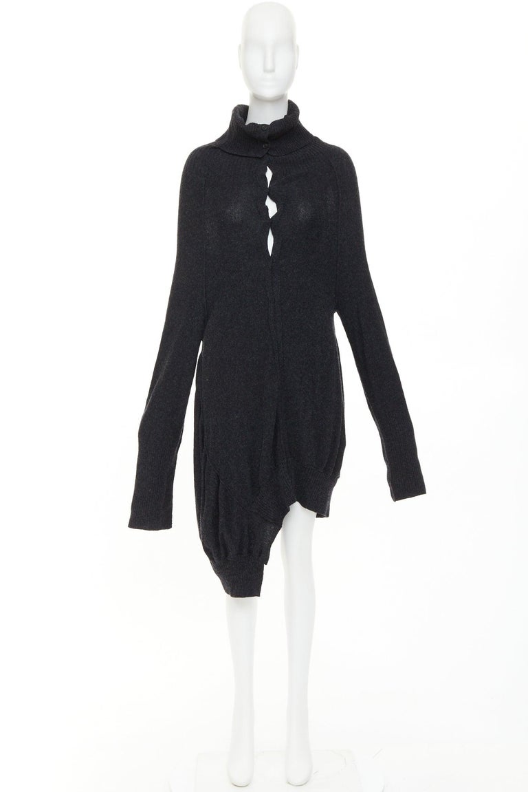 Y'S YOHJI YAMAMOTO wool button up asymmetric turtleneck knit