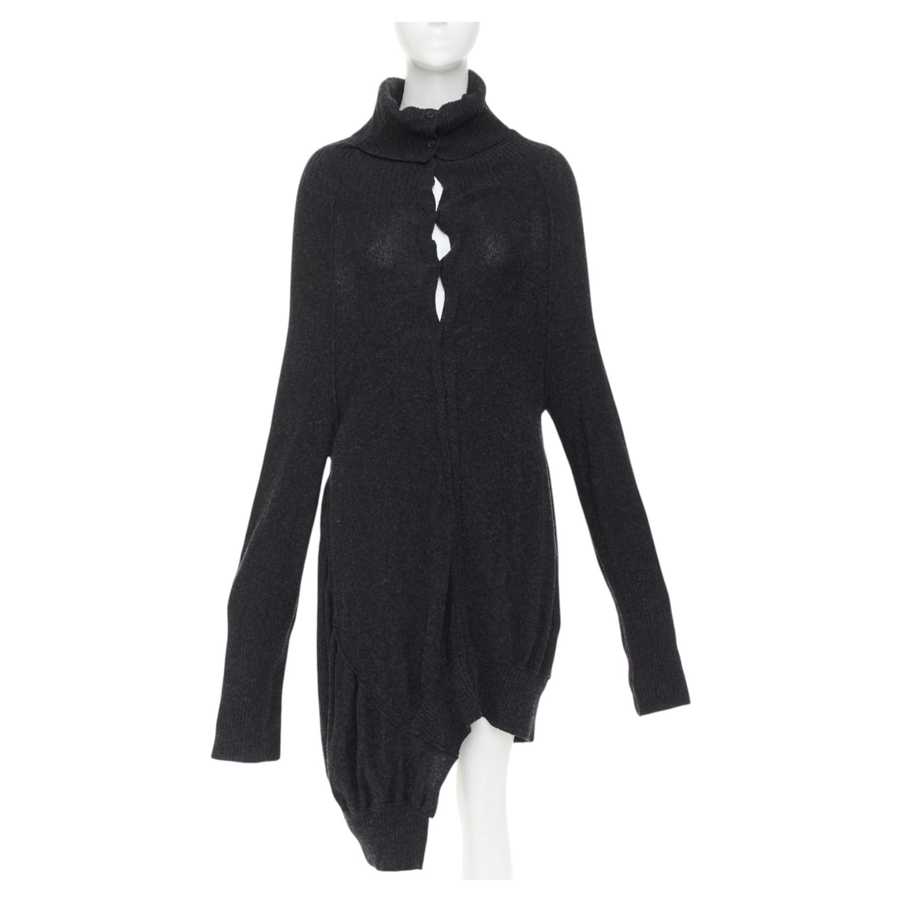I'S YOHJI YAMAMOTO robe pull en laine boutonnée à col roulé asymétrique JP3 L en vente