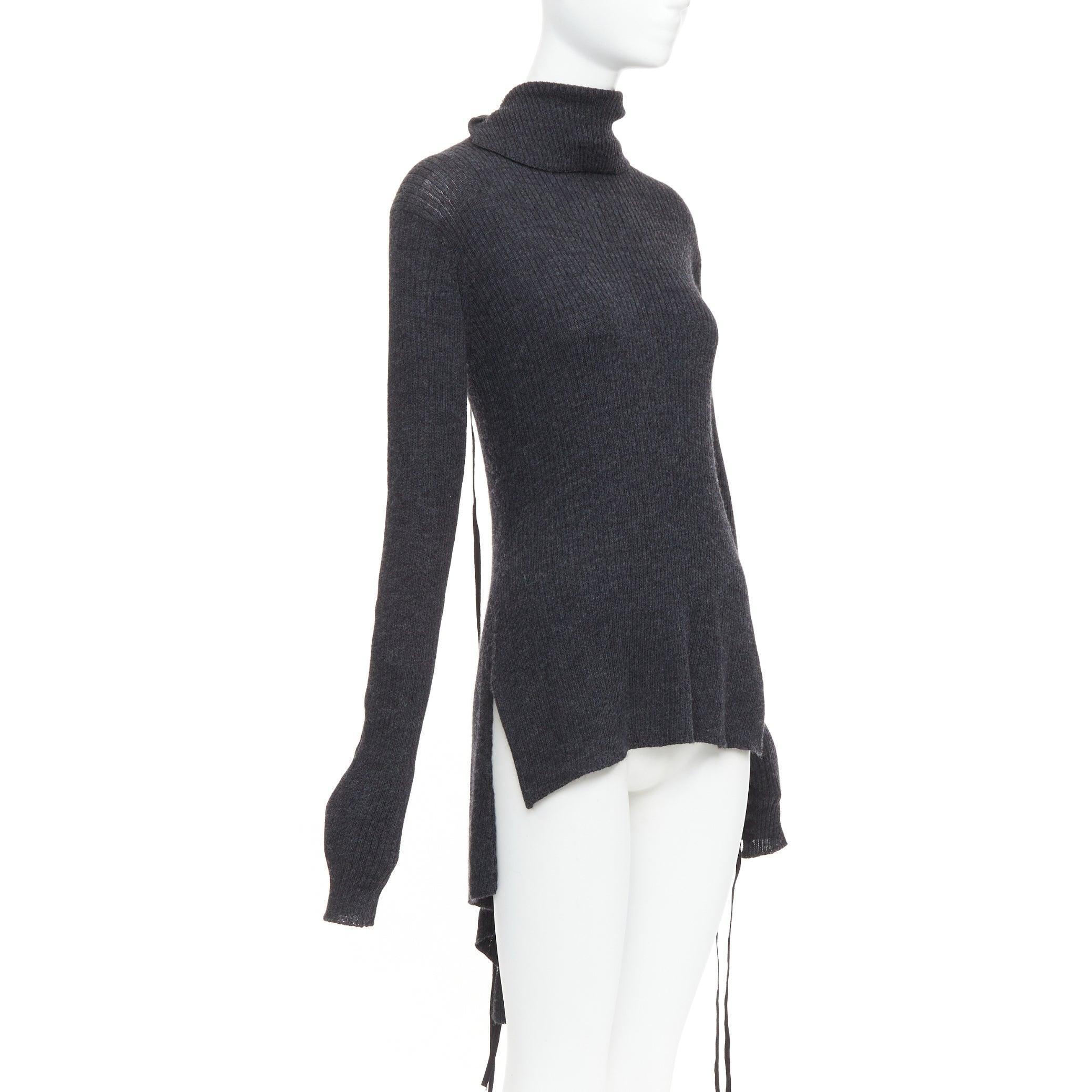 Y'S YOHJI YAMAMOTO wool laced up hi low handkerchief hem turtleneck top JP2 M (Schwarz) im Angebot