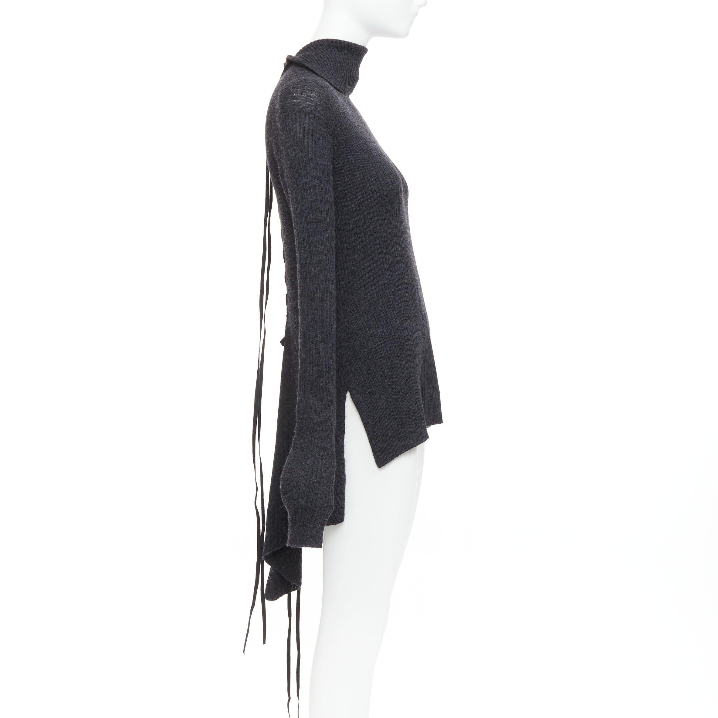Y'S YOHJI YAMAMOTO wool laced up hi low handkerchief hem turtleneck top JP2 M im Zustand „Neu“ im Angebot in Hong Kong, NT