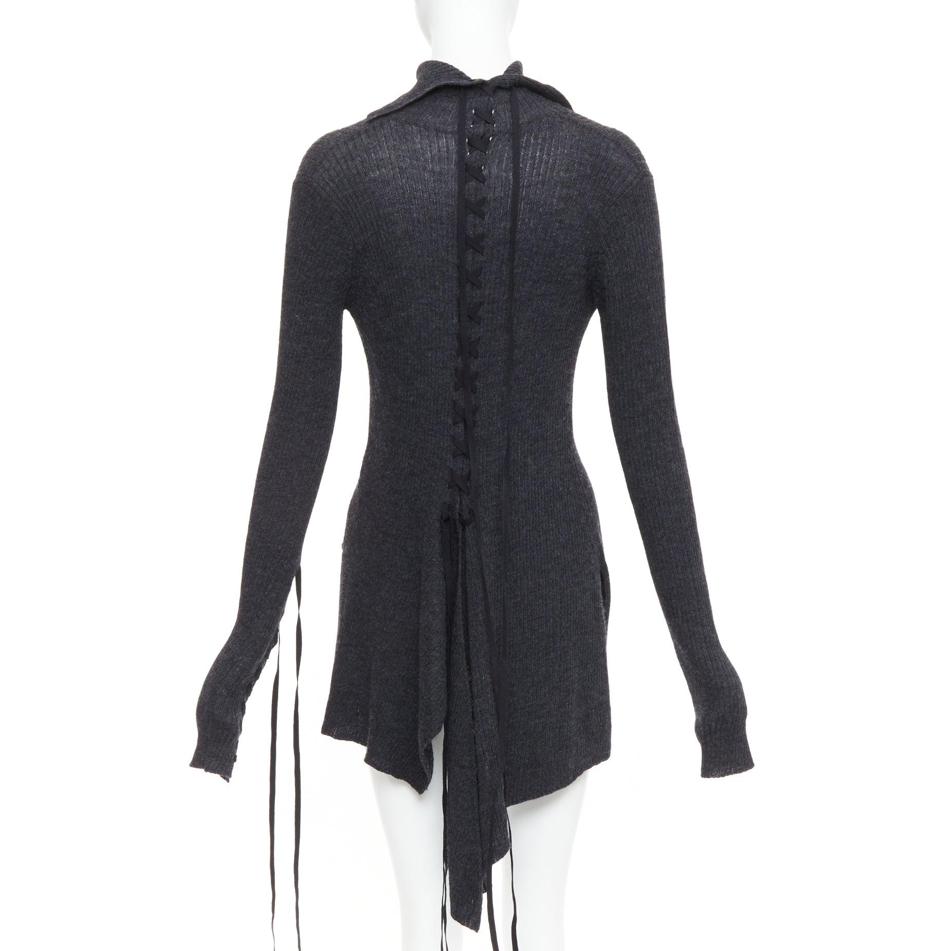 Y'S YOHJI YAMAMOTO wool laced up hi low handkerchief hem turtleneck top JP2 M Damen im Angebot