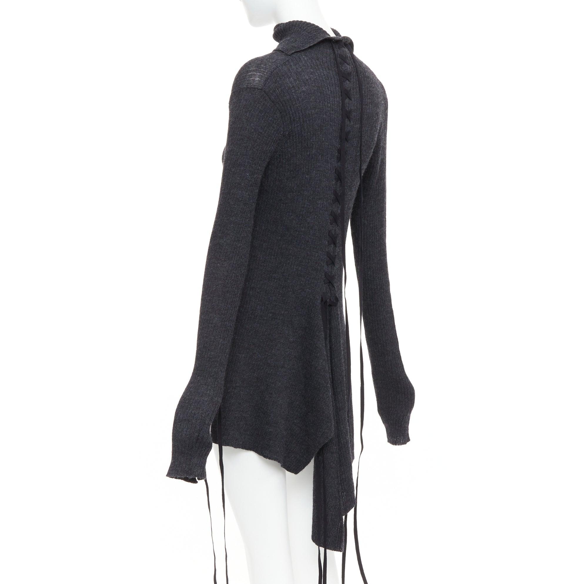 Y'S YOHJI YAMAMOTO wool laced up hi low handkerchief hem turtleneck top JP2 M im Angebot 1