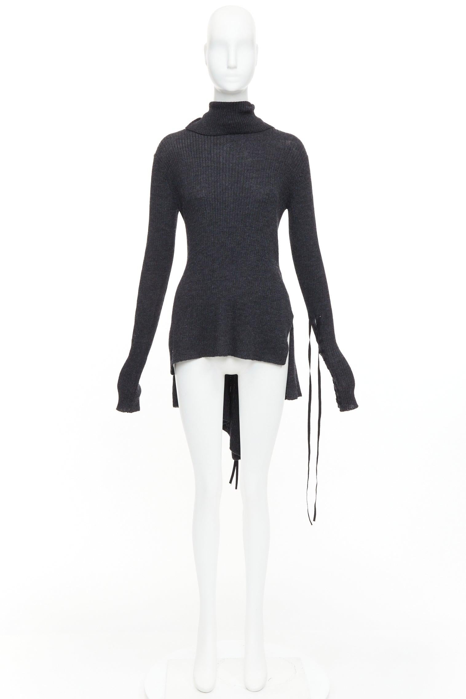 Y'S YOHJI YAMAMOTO wool laced up hi low handkerchief hem turtleneck top JP2 M im Angebot 4