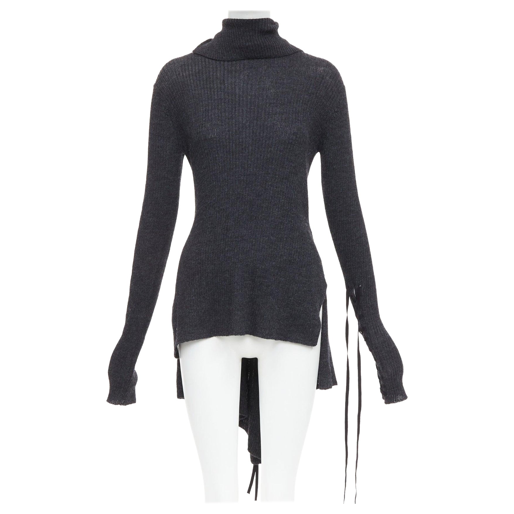 Y
S YOHJI YAMAMOTO wool laced up hi low handkerchief hem turtleneck top JP2 M