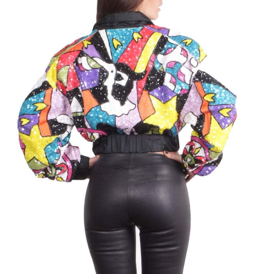 YSA DUPIRE Vintage Jacket Embroidered with Sequins and Multicolored Pearls 40EU In Excellent Condition In Paris, FR
