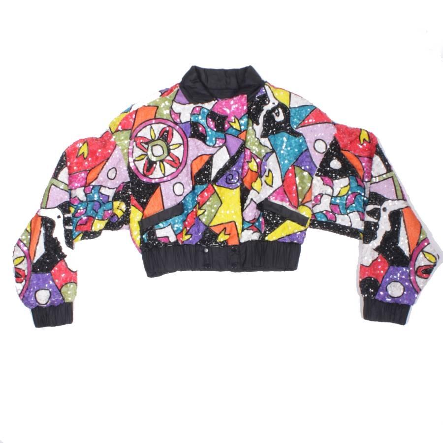 YSA DUPIRE Vintage Jacket Embroidered with Sequins and Multicolored Pearls 40EU