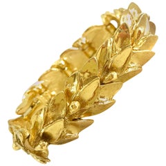 YSL 1980s Vintage Gold Plated Leaf Design Bracelet