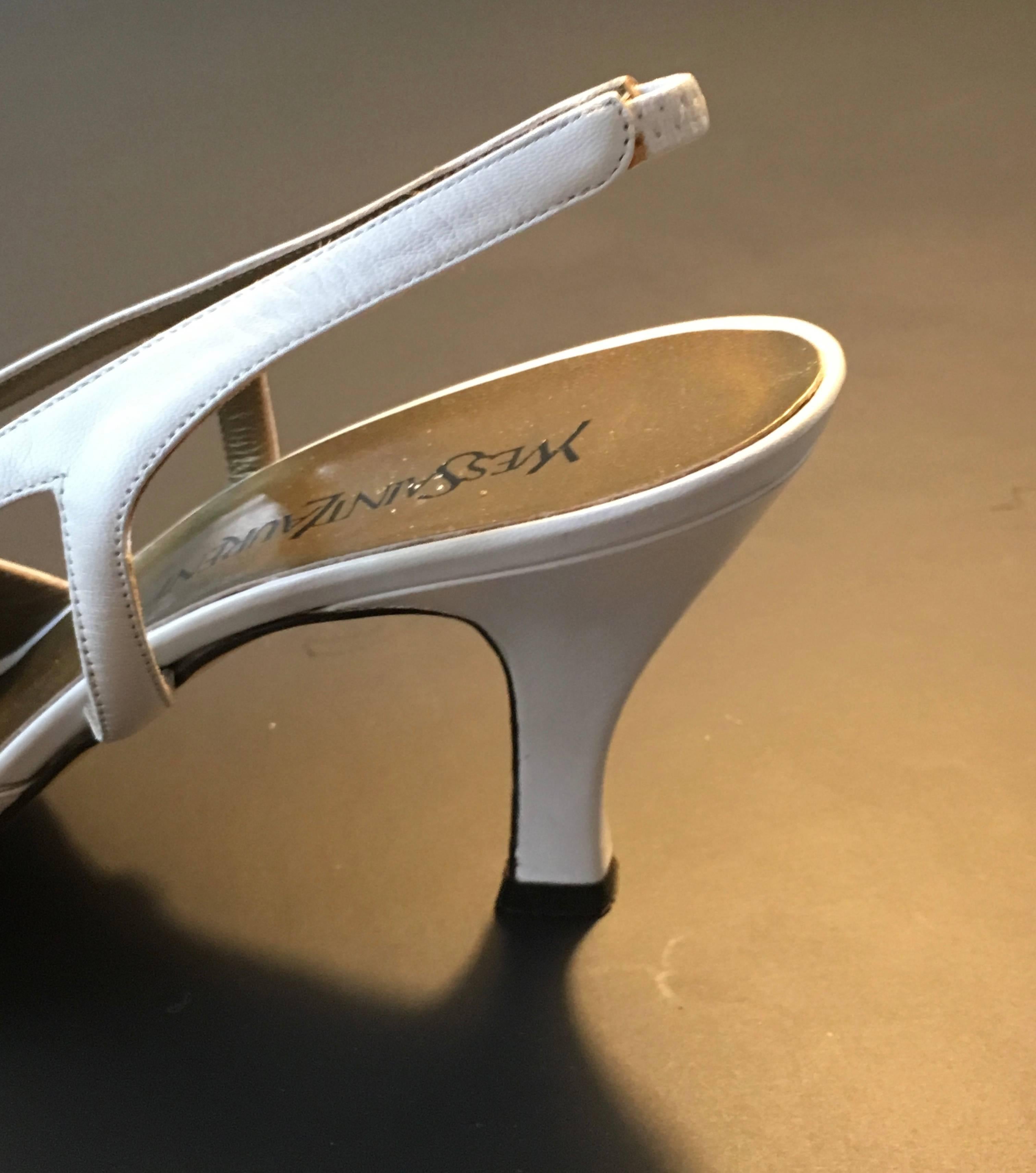 YSL 1990s White Leather Slingback Heel Size 9.5 M.  For Sale 5