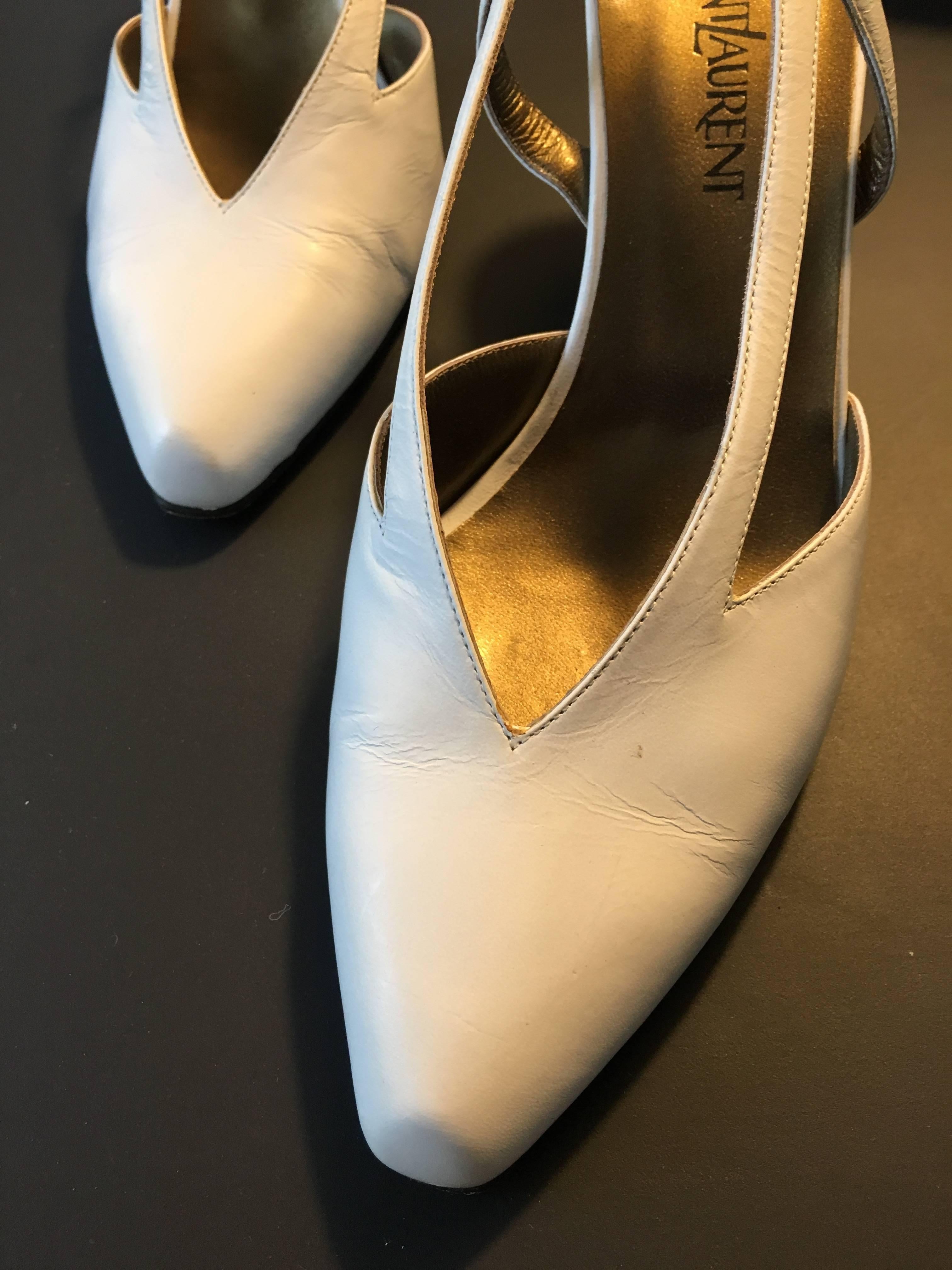 YSL 1990s White Leather Slingback Heel Size 9.5 M.  For Sale 8