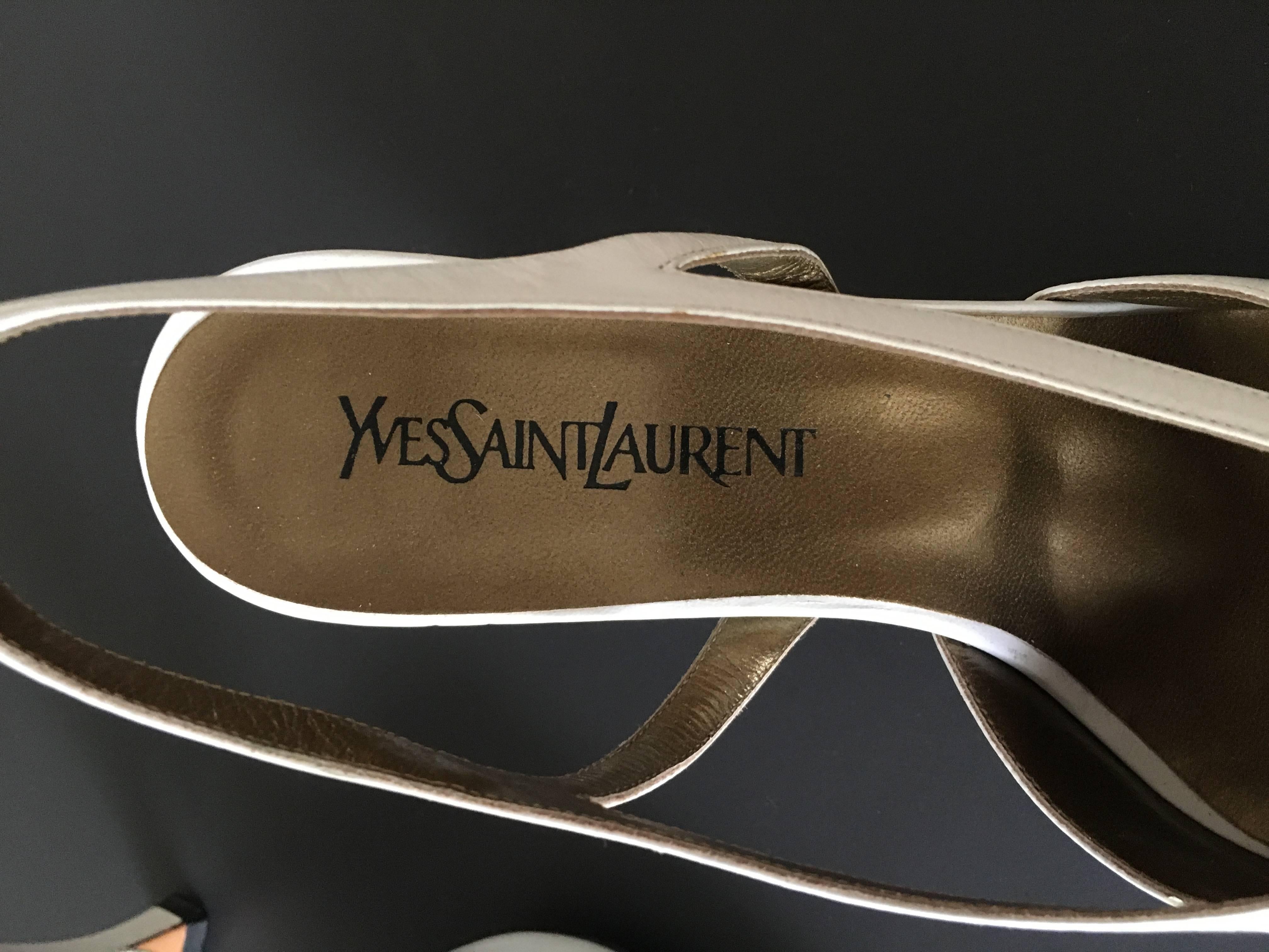 YSL 1990s White Leather Slingback Heel Size 9.5 M.  For Sale 1