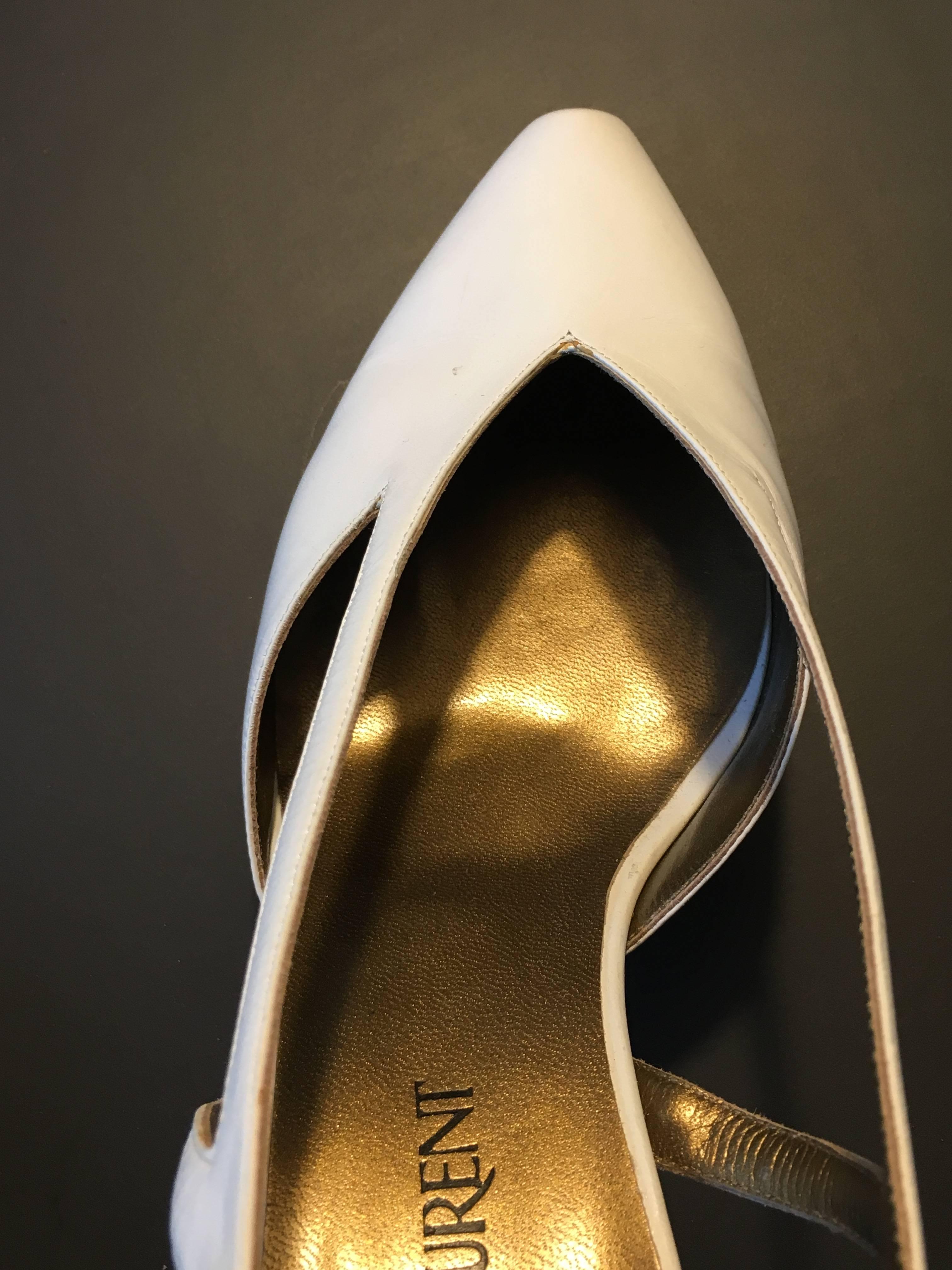 YSL 1990s White Leather Slingback Heel Size 9.5 M.  For Sale 2