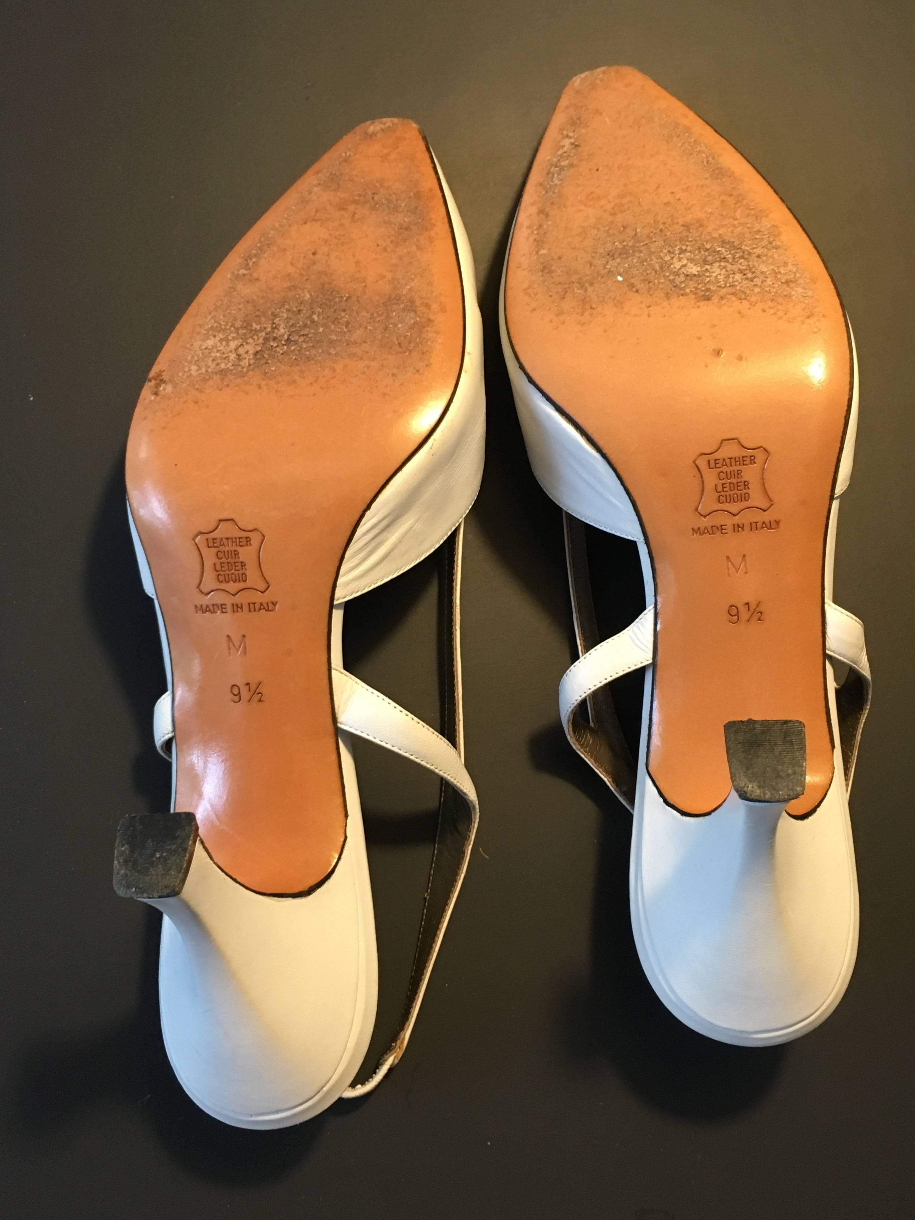 YSL 1990s White Leather Slingback Heel Size 9.5 M.  For Sale 3