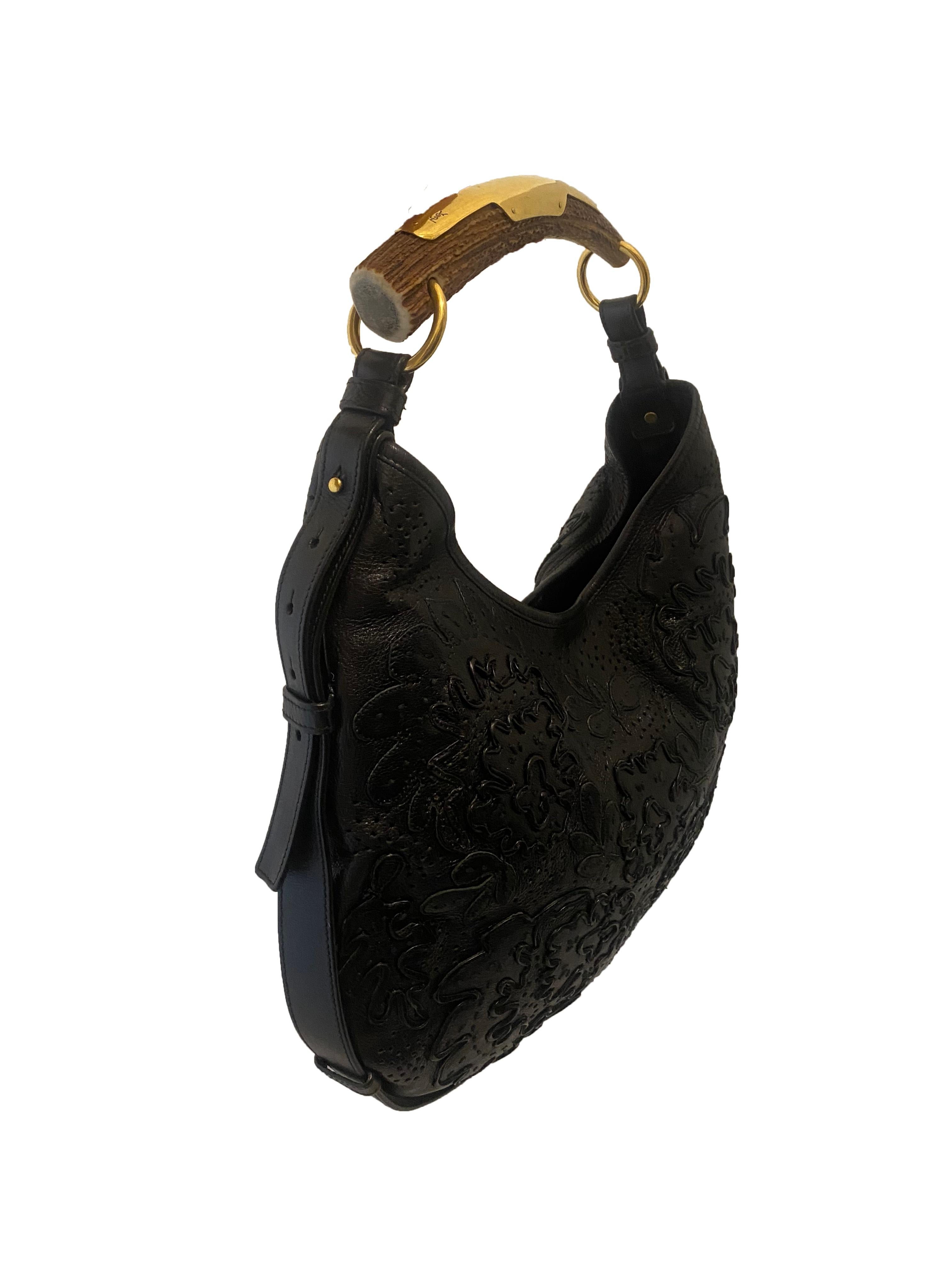 Black YSL Applique Leather Mombassa Bag - Tom Ford era For Sale