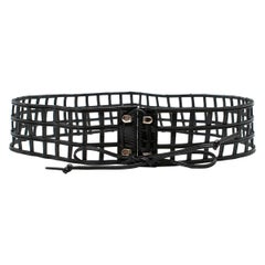 Used YSL Black Cage Leather Waist Belt 