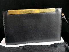 YSL black leather clutch purse, gold tone, handbag