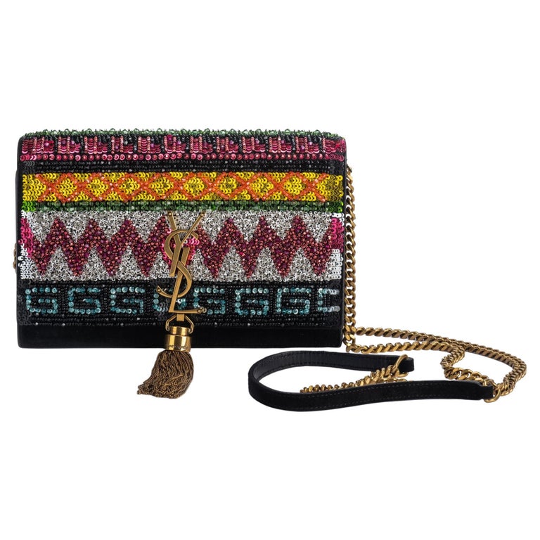YSL Black Suede Sequins Cross Body Bag NEW For Sale at 1stDibs