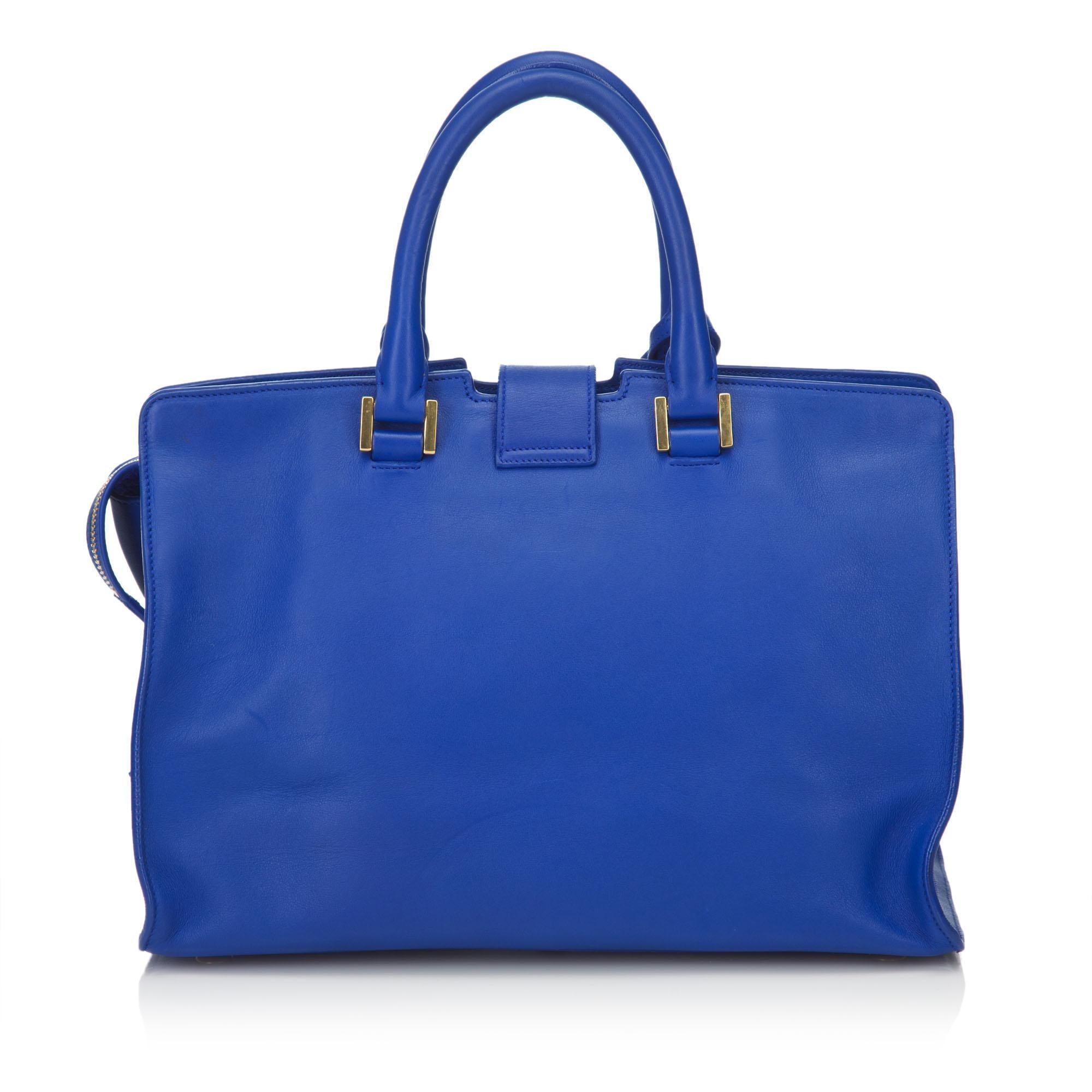 YSL Blue Leather Cabas Y Satchel In Good Condition In Orlando, FL