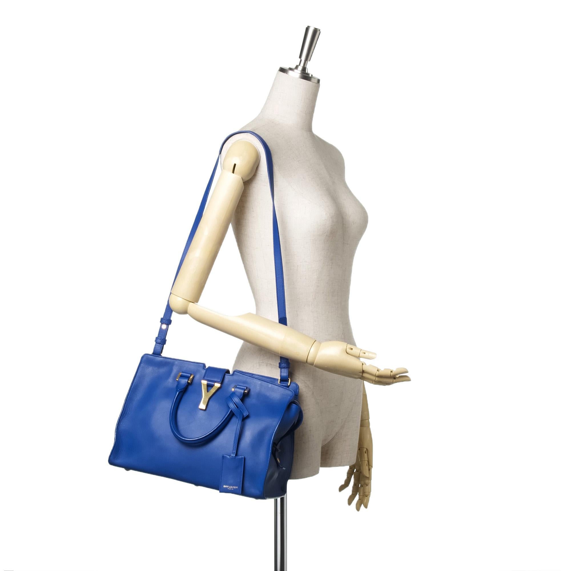 YSL Blue Leather Cabas Y Satchel 4
