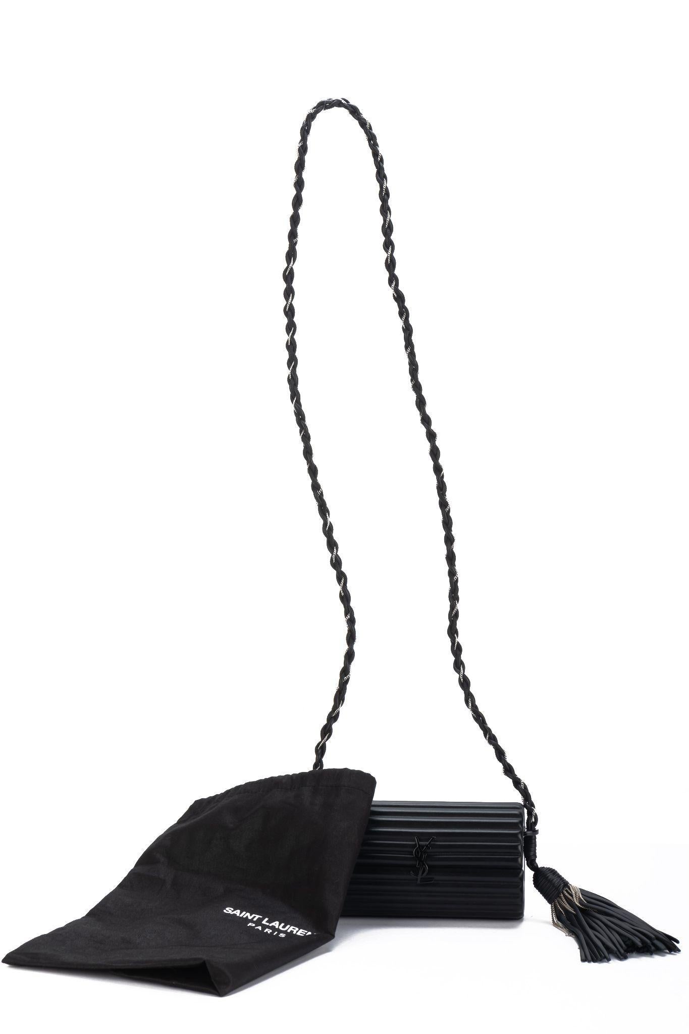 YSL BN Black Ribbed Barrel Crossbody For Sale 9