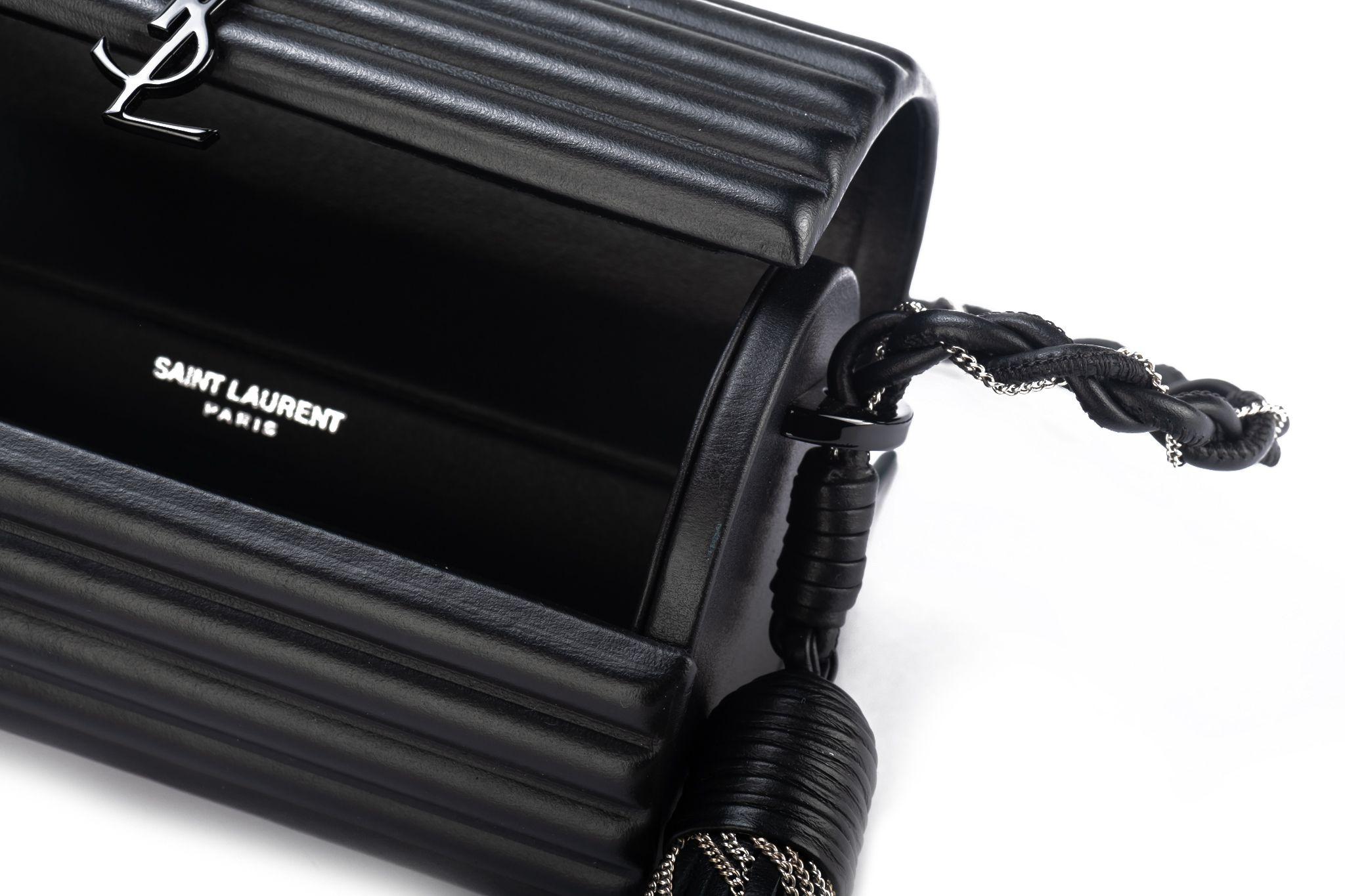 YSL BN Black Ribbed Barrel Crossbody 1
