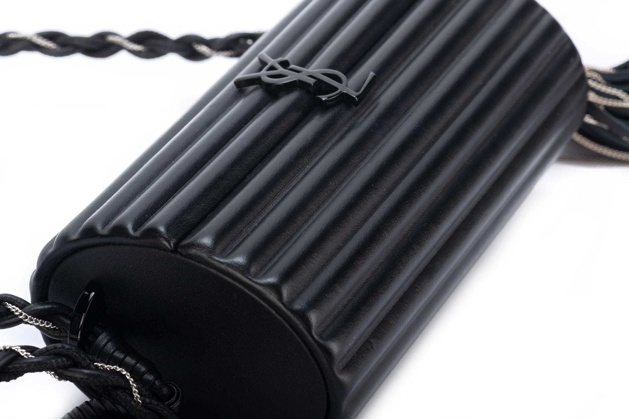 YSL BN Black Ribbed Barrel Crossbody 2