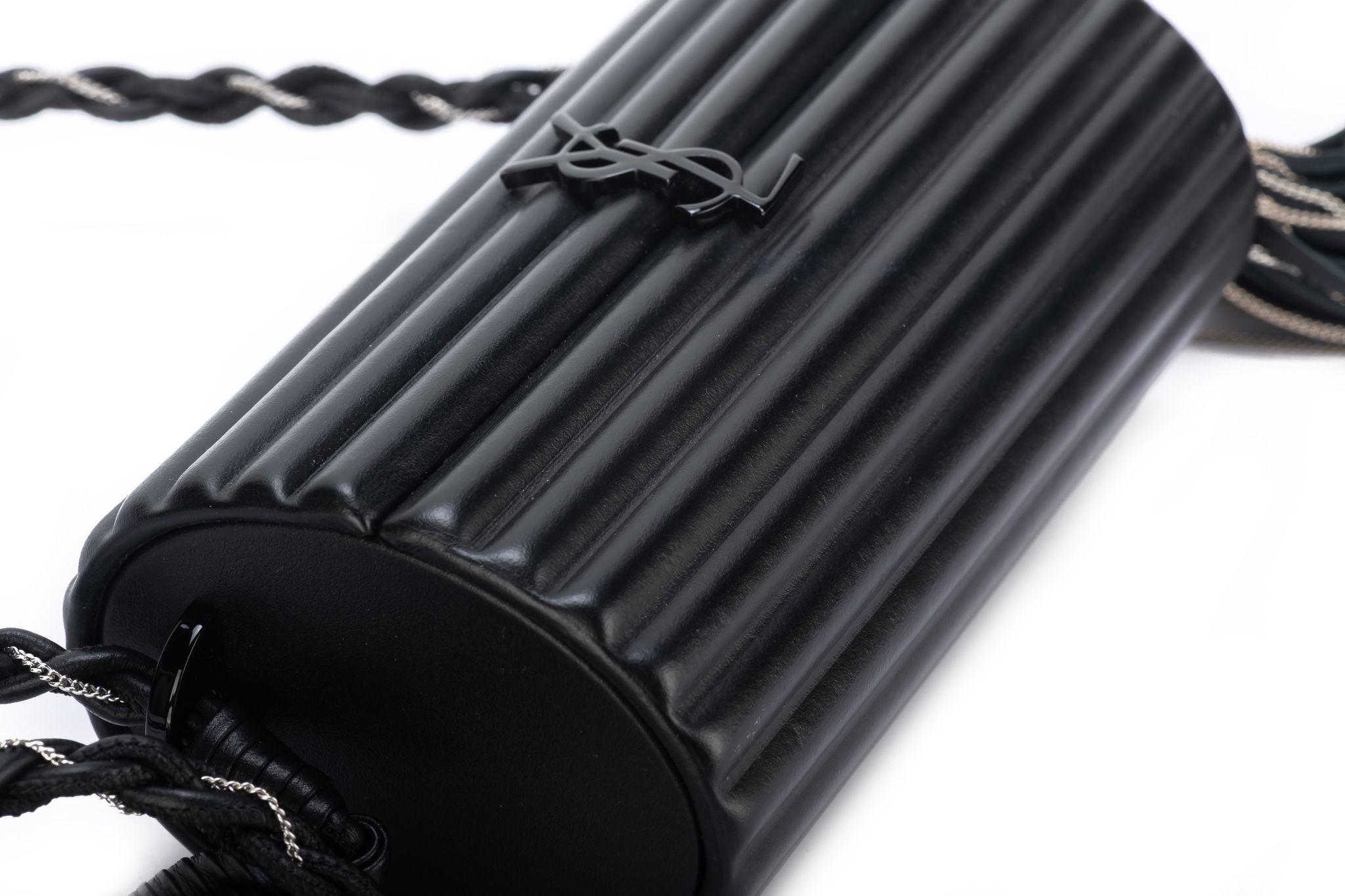 YSL BN Black Ribbed Barrel Crossbody For Sale 2