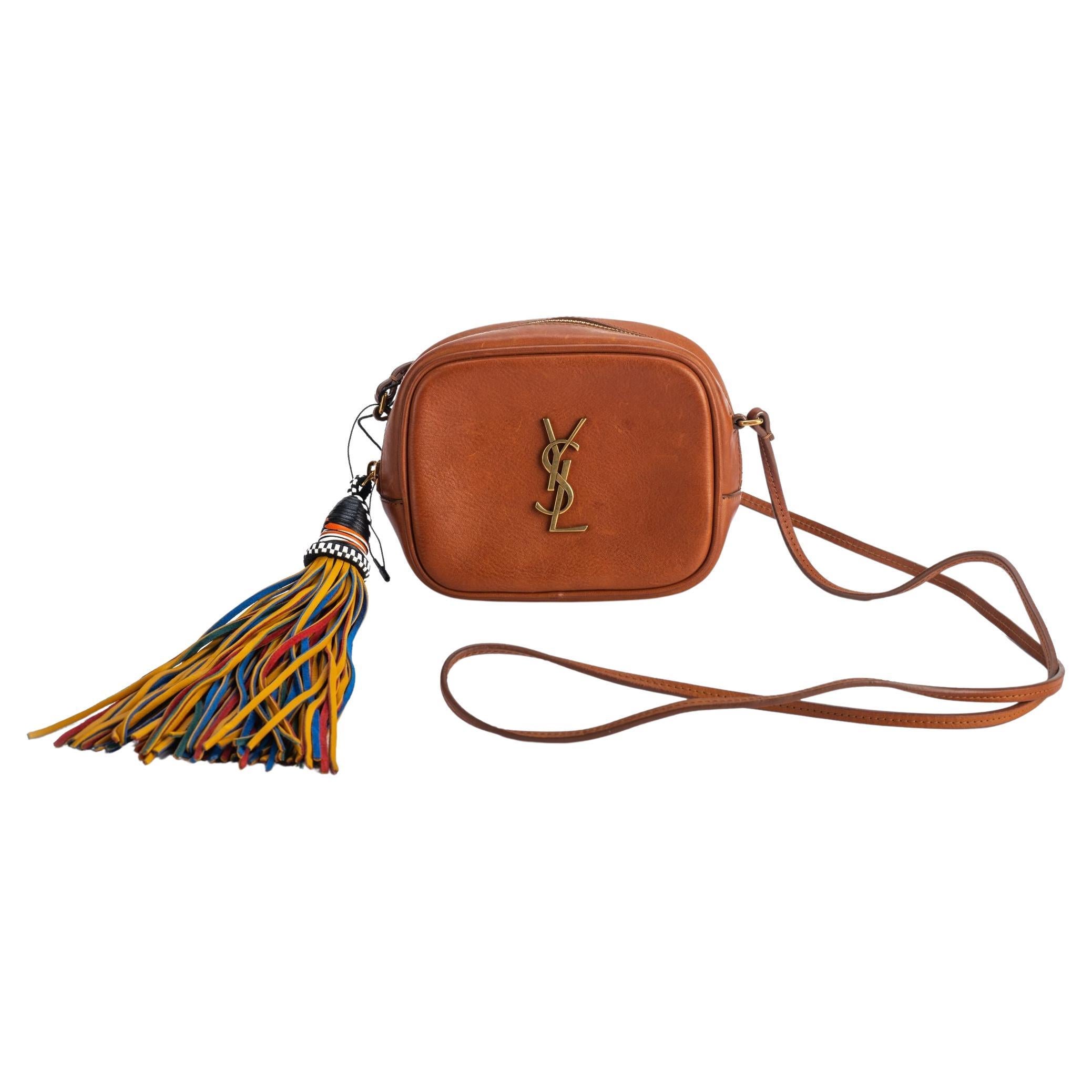 YSL Brown Barenia Tassel Crossbody Bag NEW For Sale