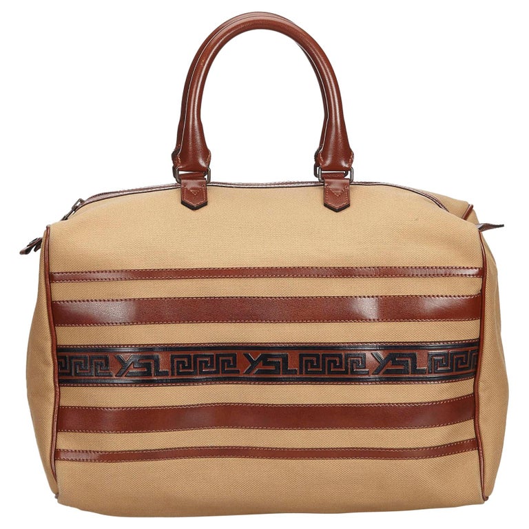 YSL Brown Beige Canvas Fabric Boston Bag France at 1stdibs