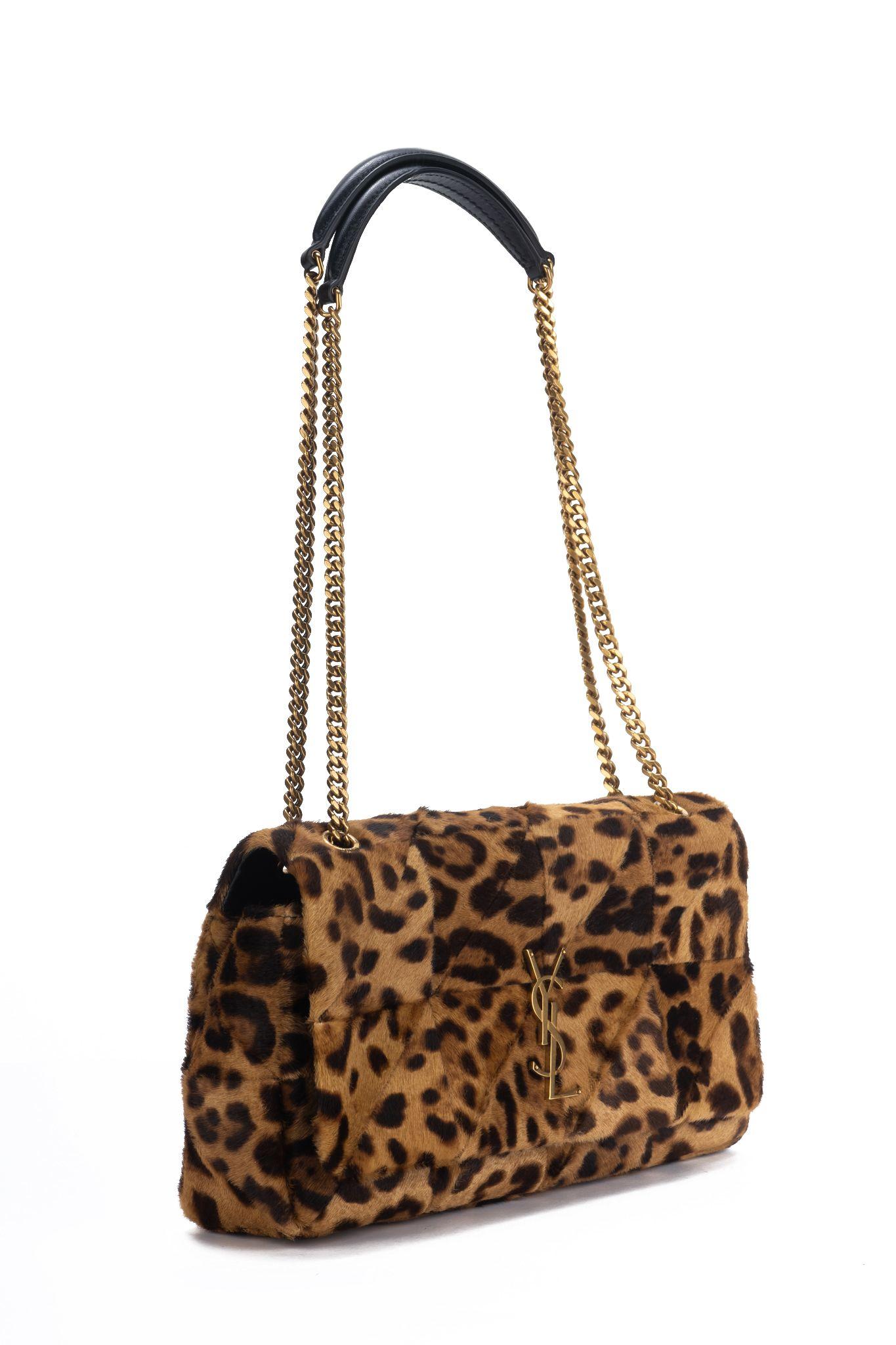 Yves Saint Laurent brand new single flap cheetah print pony hair shoulder bag. Shoulder drop 10”/19”. Original price $3670. Comes with booklet, tag and original dust cover.