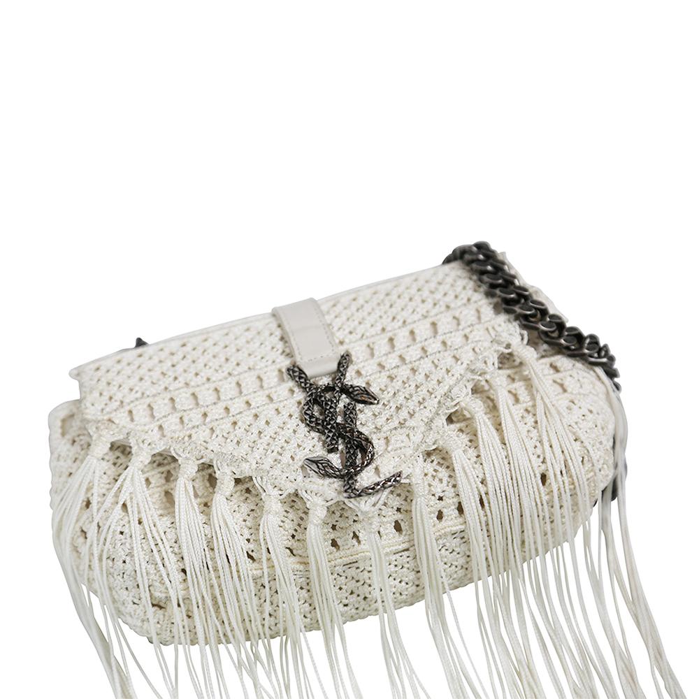YSL Classic Monogram Crochet Fringed Bag In Good Condition For Sale In London, GB